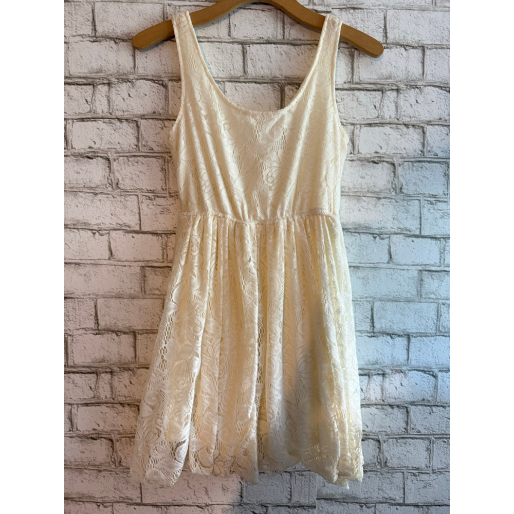 Women's Kirra Ivory Cream Lace Cinched Waist Sleeveless Dress Size Small Stretch